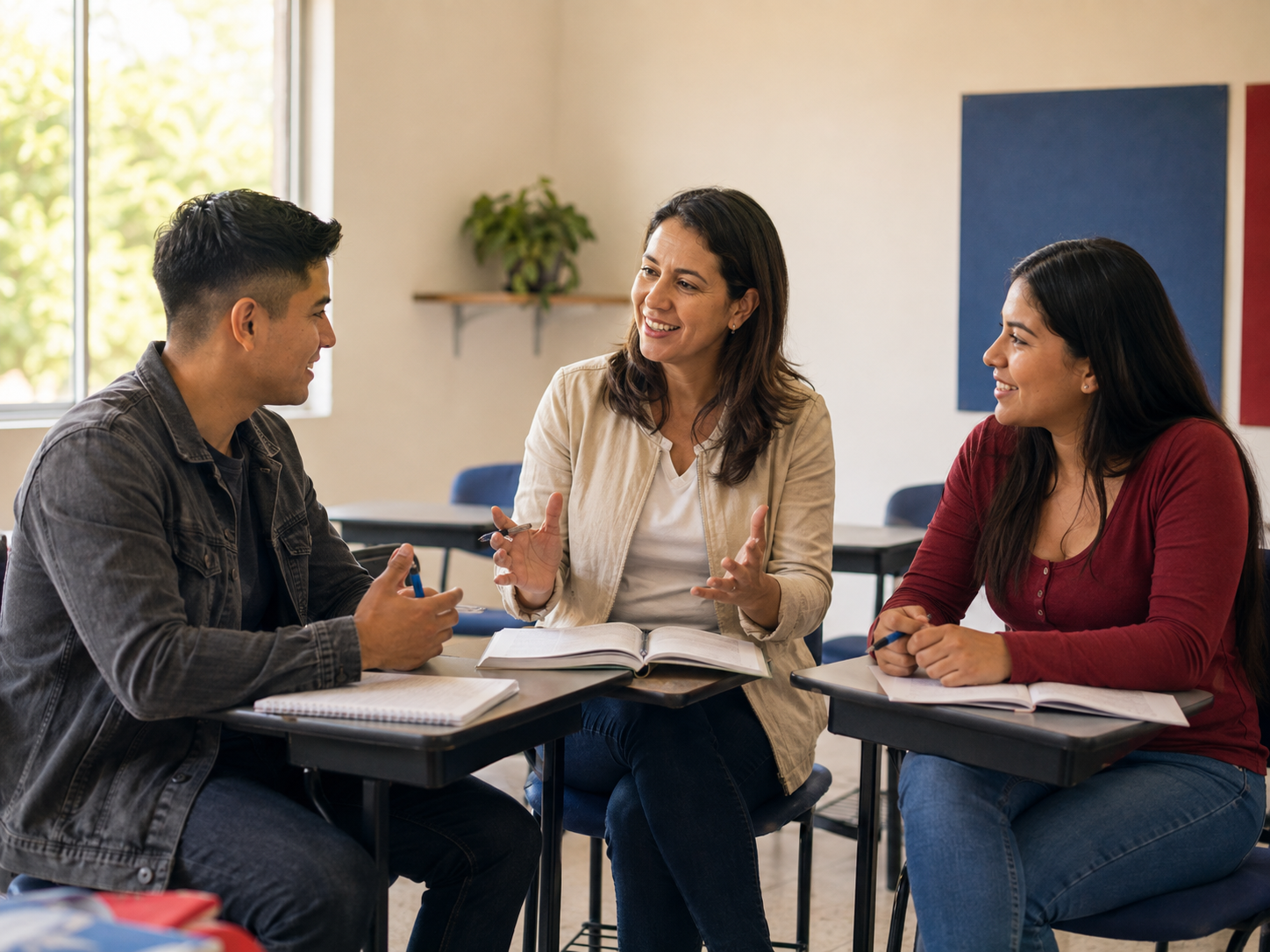 Estudiantes en una clase práctica de inglés